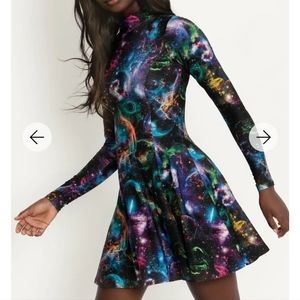 GALAXY PSYCHEDELIC LONG SLEEVE EVIL MINI SKATER DRESS